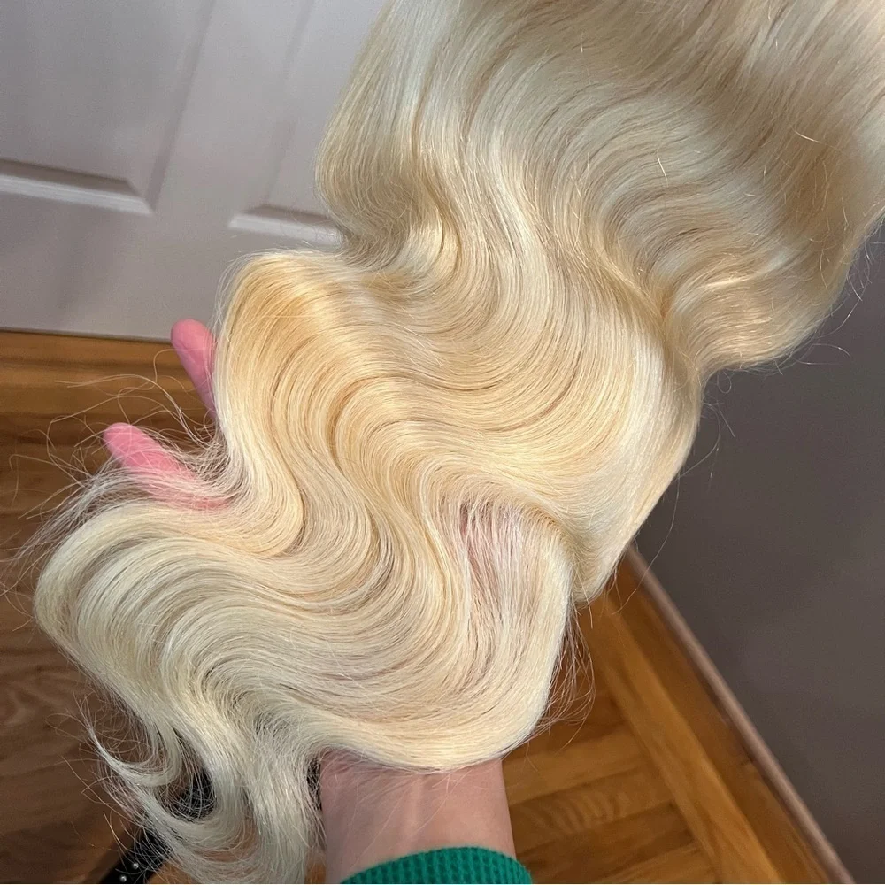 26” Bleach Blonde Body Wave 13x6 HD Lace Front Wig Human Hair 200% Density #CD1